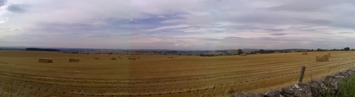 Ryal is the high point, in altitude, of the journey and this is the view out over the fields looking south.  Click on this thumbnail to see a panorama that gives some idea of the vastness.
