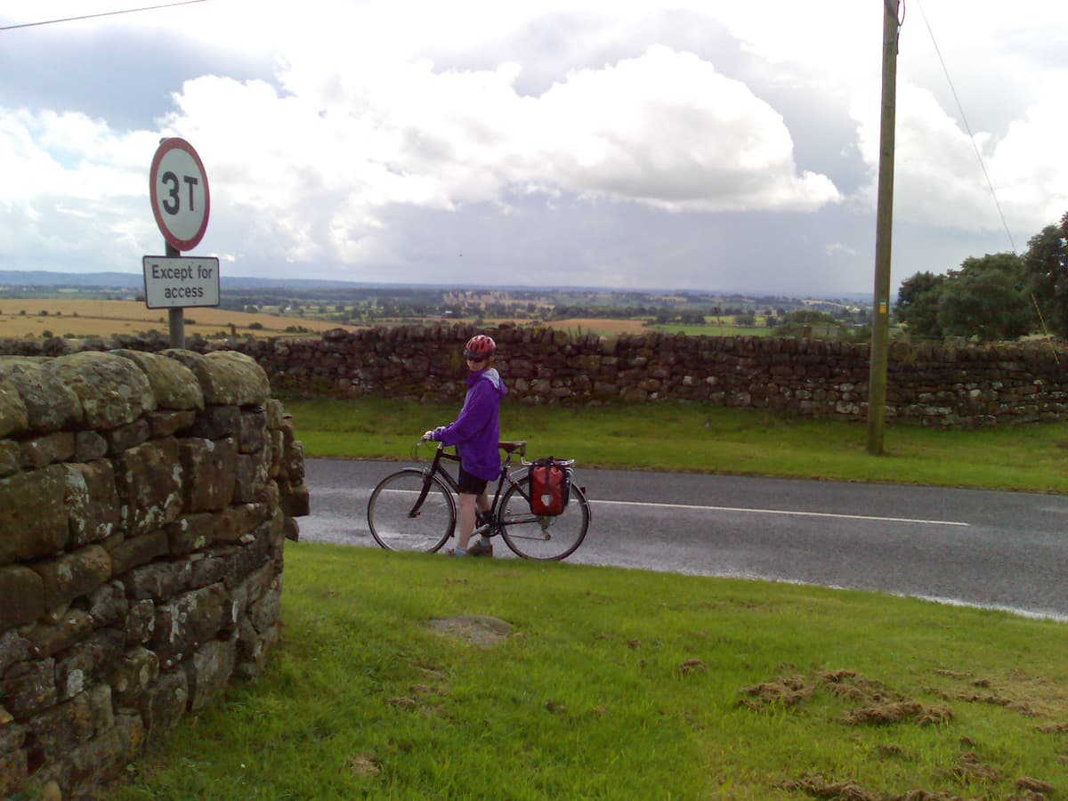 From Ryal, instead of taking the non-Reivers shortcut directly to Fenwick, we decided to take the official route through Matfen and have lunch in the pub there.<p>This was the last time I was dry.  It rained like you wouldn't believe, at one point I have water running down my arms and my underpants are sodden and I find my'self sheltering under a tree.  Not a leafy oak or chestnut though but some diaphanous number that offered no protection at all.  But then what did I care I couldn't really get any wetter.