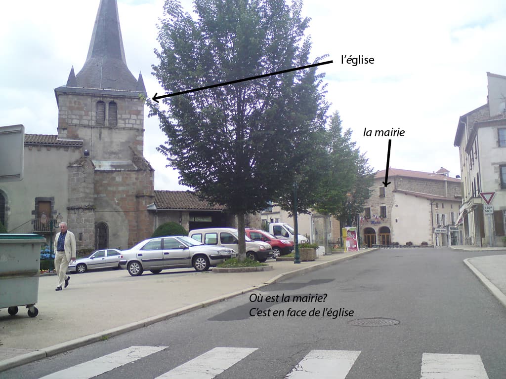 11.22am, it had been a long, long time since I last spoke French but I do remember that the answer to the question O&ugrave; est l'&eacute;glise? was c'est en face de la mairie (where is the church it's opposite the town hall).  And here is the proof.  A town where that is exactly the case.  I tried to explain why I was laughing to the gent you see in the photo as he later crossed the road.  I think something was lost in translation.