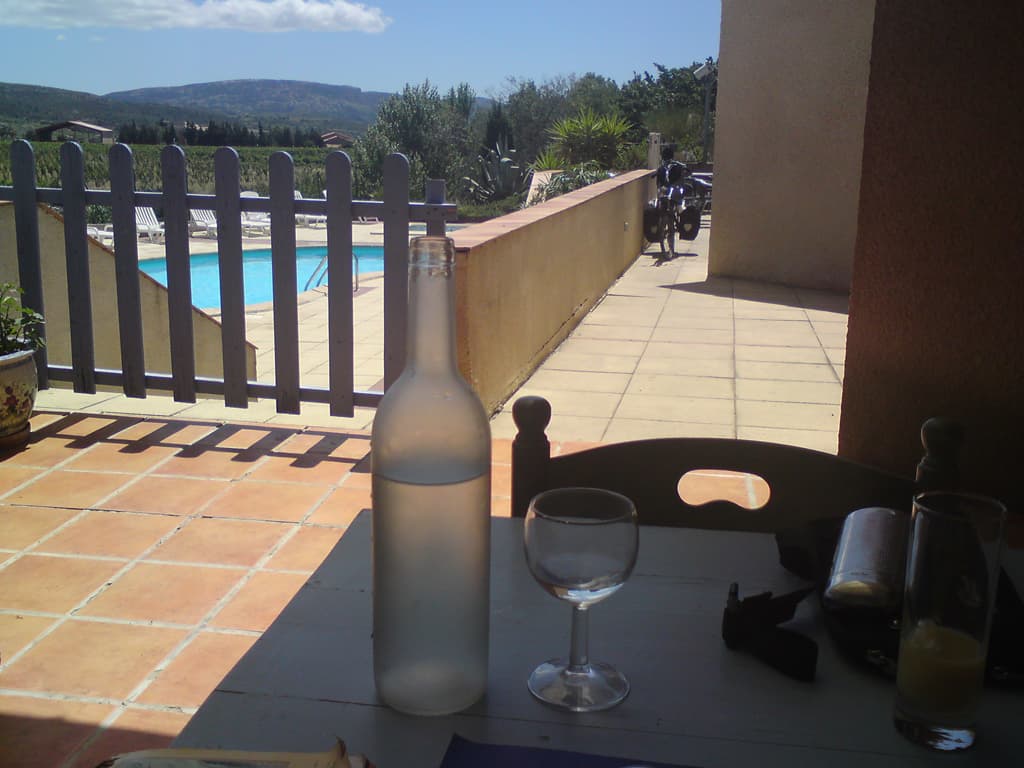This was the pool where I would later have a dip and sunbath a little.  Until, that is, it filled up with kids throwing balls and shouting!<p>You can just see my bike against the wall, in view so I didn't need to worry.