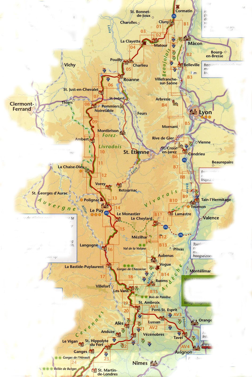 This is an overview map of the first part of the journey down to the south of France, or rather when you click on this thumbnail map you'll see the overview.  In fact the map doesn't quite include the first day, 84km, of the journey either, which was from Beaune to Cluny.<p>The first day stats are: distance 82km, average: 17.2km