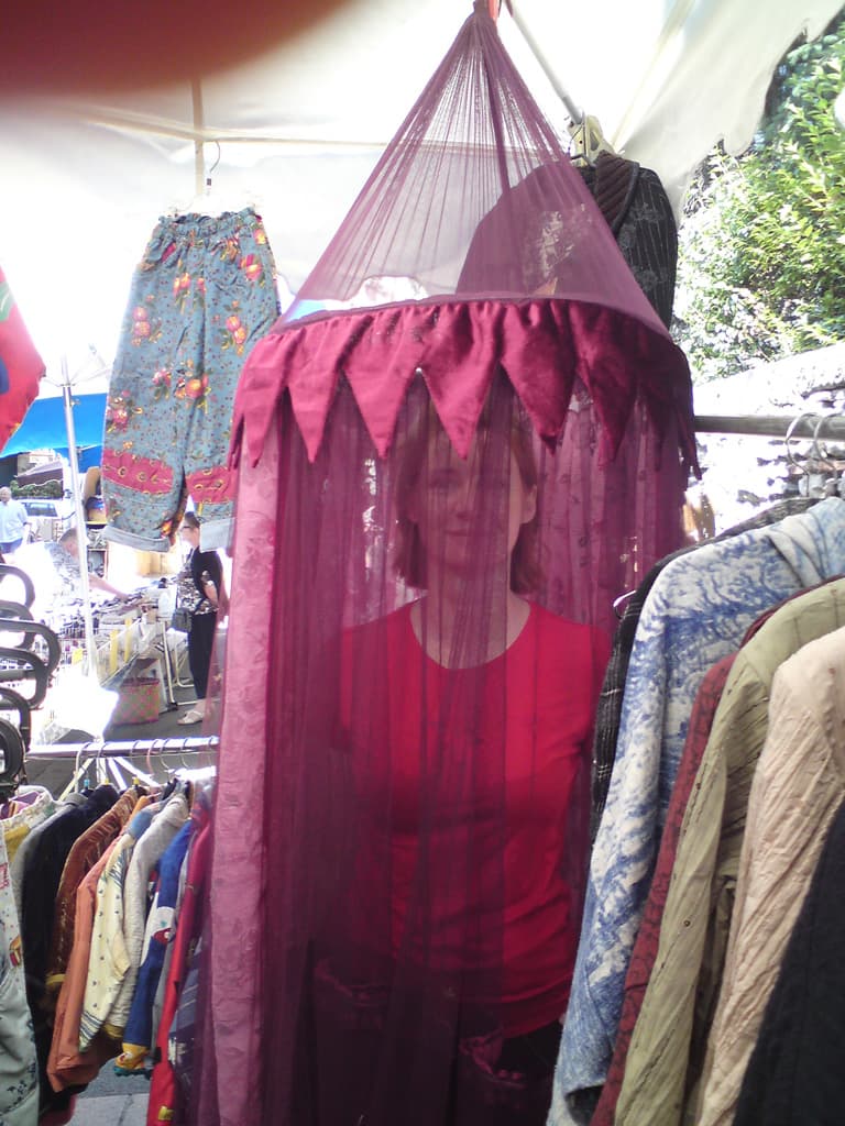 We'd spotted a clothes stall where all the clothes were hand-made and most unusual.  This was the changing room - the princess changing room.rn