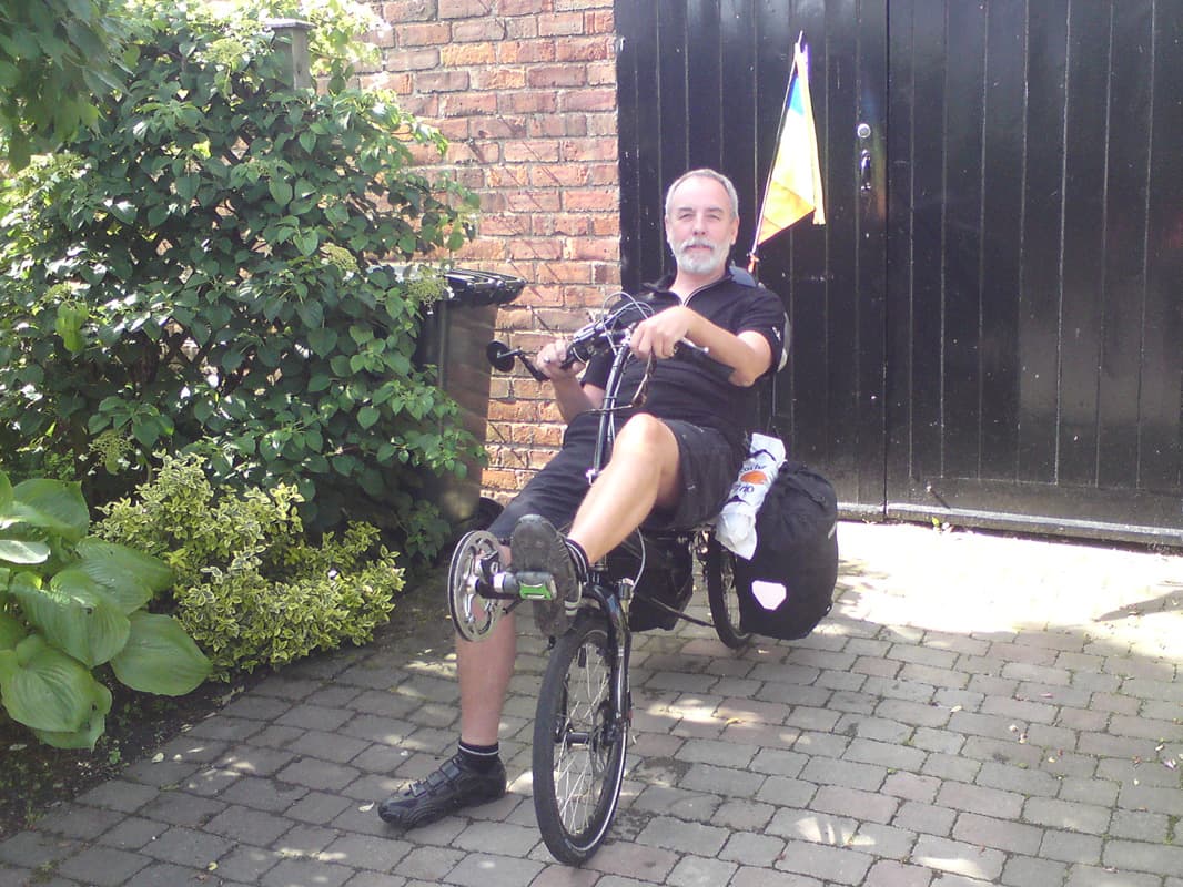 <p>Is that a look of happy, self-satisfaction I see?&nbsp; I suspect so, this is me just about to cycle down to Newcastle, to catch a train to Middlesborough, to get another train to Great Ayton, to cycle to Stokesley, to catch the European Bike Express to La Belle France: Auxerre and from there to peddle southwards.&nbsp; Oh happy day.</p>