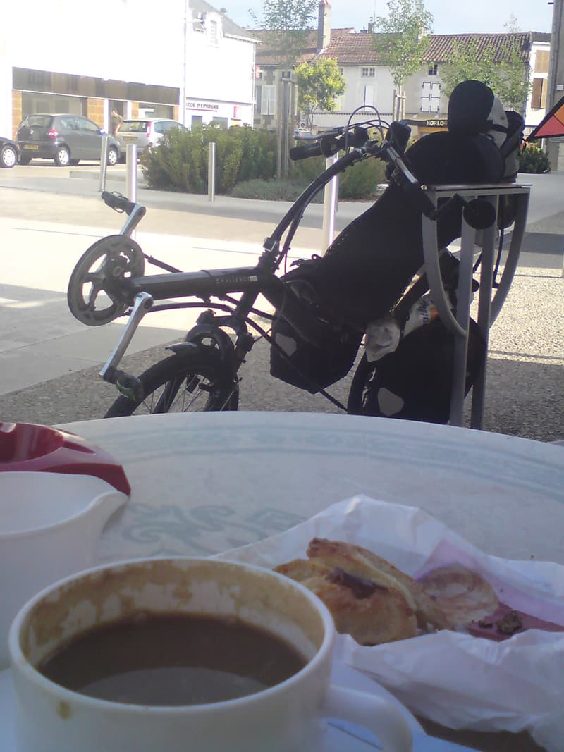 <p>However, not only was it pretty, but it was well cared for too.&nbsp; The street furniture was high quality too.&nbsp; Stainless steel posts, well designed stainless seats and barriers too.&nbsp; It was also home to this very nice caf&eacute; where I had one of the best coffees I'd had and, just around the corner, one of <em>the</em> nicest bakeries I'd come across.&nbsp; This was a very, very good croissant and the bread was fantastic.</p><p>I also bought some rillette and sarce from the epicerie opposite.&nbsp; Sarce is, apparently, a regional speciality.&nbsp; It's a terrine made from cabbage, cauliflower and other things and tastes sort of like cold bubble and squeak, but even nicer.</p>