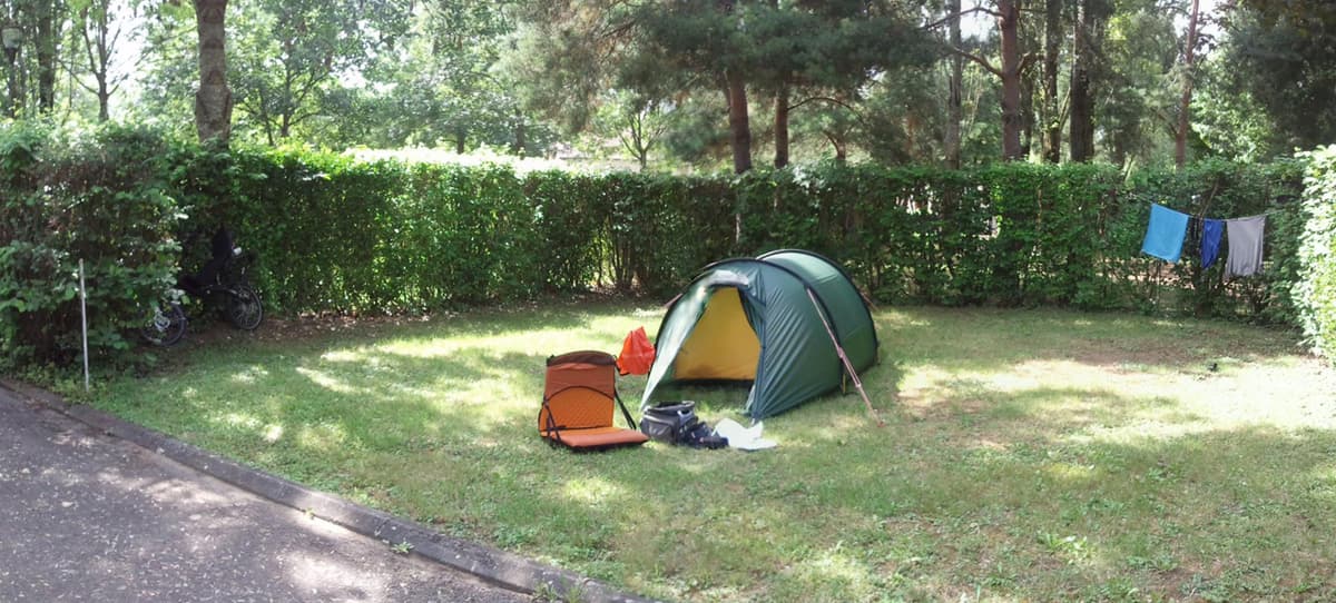 <p>Really nice campsite, very friendly guardienne, Stephanie, who put things on to charge for me and told me about a nice place to eat and invited me to a 'meet and greet' with the mayor and other worthies at the campsite later.</p><p>If you rolloever this image of the reception, washblock, playarea you'll see my tent spot and if you click you see this latter in a wider shot. &nbsp;Not that I imagine anyone other than me is interested. &nbsp;But it helps me remember. &nbsp;Remember fixing up the washing line from the branches of the hedge, remember the dutch bike parked with a tent opposite that no one every appeared for, and the sunny spot to the left where I eventually hung the washing up to make sure it dried for tomorrow.</p>