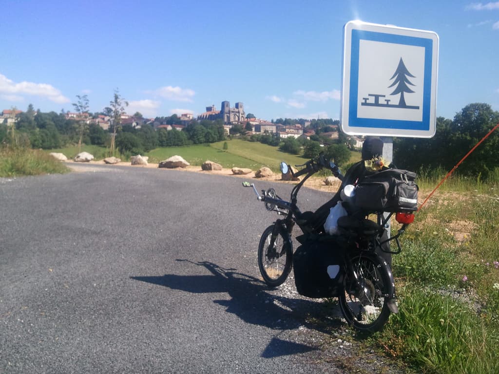 <p>Finally, La Chaise Dieu, although the second climb to 1050m wasn't so tough as the first one to St Germain l'Herm. &nbsp;From here I remember it as being a gentle descent to All&egrave;gre. &nbsp;I was wrong. &nbsp;It was much further, with a few climbs to boot, on a busier main road to Sambadel. &nbsp;Then from there it was a shorter distance, largely descent. &nbsp;I'd done from Chaise Dieu to Sambadel a couple of years previously, and camped at Sambadel Gare, my memory had shortened the distance.</p>