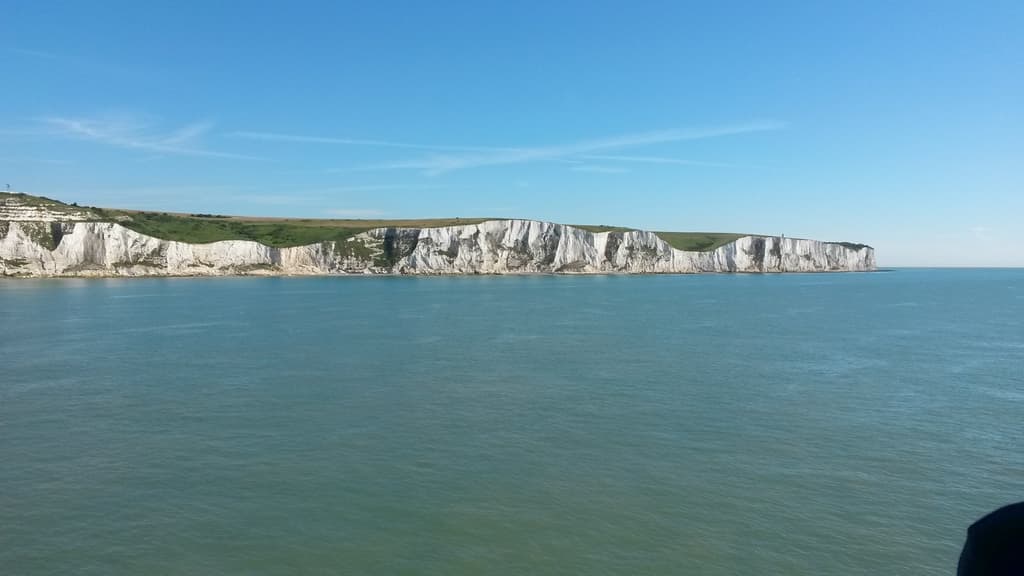 The white cliffs of Dover recede into the distance.  We're just lucky, so far, with ferry crossings, it's a very smooth crossing.