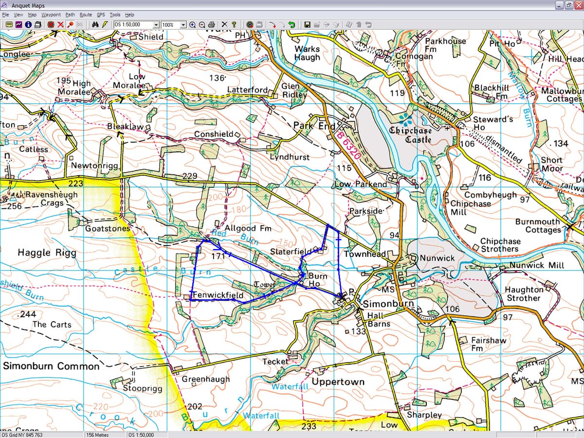 The blue line is where we walked, not very far, a little over 5km but it was very nice.  Superb views from the high ground, a positive pastoral idyll.